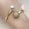 Oro Laminado Individual Bangle, Gold Filled Style Ball Design, with White Cubic Zirconia and Ivory Pearl, Polished, Golden Finish, 07.341.0066