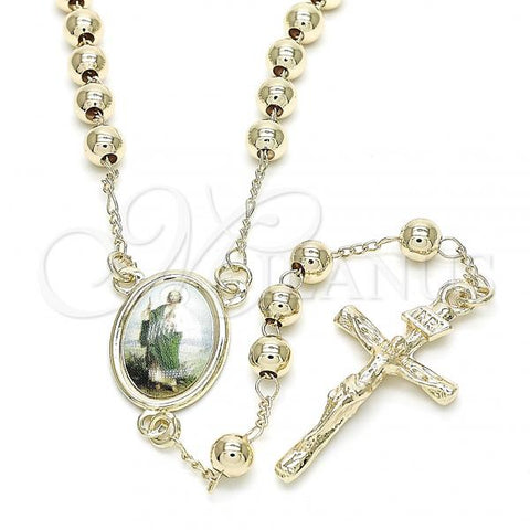 Oro Laminado Medium Rosary, Gold Filled Style San Judas and Crucifix Design, Polished, Golden Finish, 09.253.0038.24