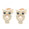 Sterling Silver Stud Earring, Owl Design, with Black and White Cubic Zirconia, Polished, Rose Gold Finish, 02.336.0124.1