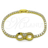 Oro Laminado Fancy Bracelet, Gold Filled Style Infinite and Heart Design, with White Cubic Zirconia and White Micro Pave, Polished, Golden Finish, 03.421.0002.07