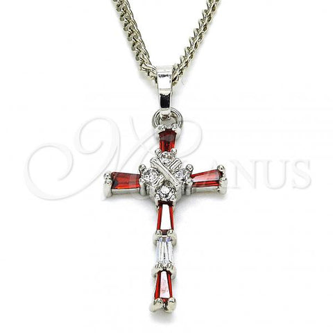 Rhodium Plated Pendant Necklace, Cross Design, with Garnet and White Cubic Zirconia, Polished, Rhodium Finish, 04.284.0008.5.22
