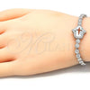Sterling Silver Fancy Bracelet, Hand of God and Cross Design, with White Cubic Zirconia, Polished, Rhodium Finish, 03.286.0005.10