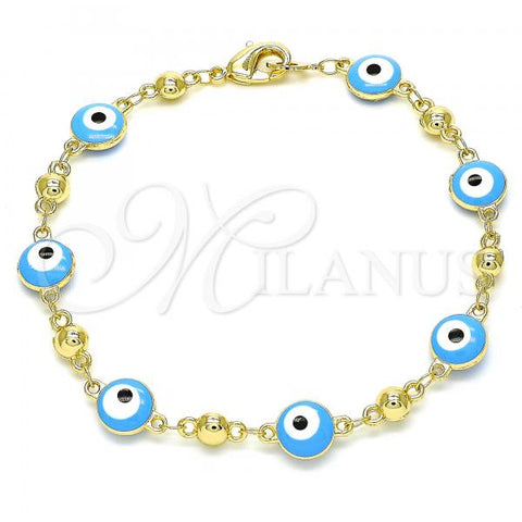 Oro Laminado Fancy Bracelet, Gold Filled Style Evil Eye Design, Turquoise Enamel Finish, Golden Finish, 03.213.0018.4.08