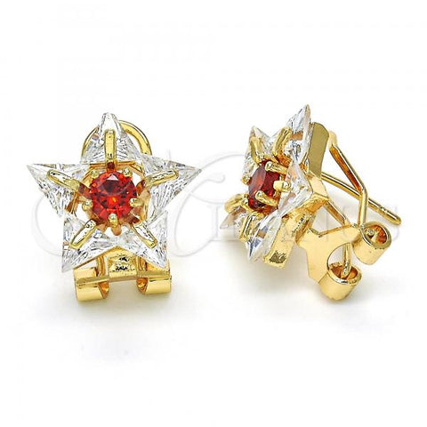 Oro Laminado Stud Earring, Gold Filled Style Star Design, with Garnet and White Cubic Zirconia, Polished, Golden Finish, 02.217.0082.2 *PROMO*