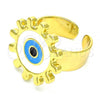 Oro Laminado Elegant Ring, Gold Filled Style Evil Eye and Sun Design, White Enamel Finish, Golden Finish, 01.313.0005 (One size fits all)