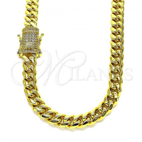 Stainless Steel Basic Necklace, Miami Cuban Design, with White Crystal, Polished, Golden Finish, 03.278.0003.18