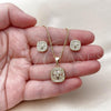 Oro Laminado Earring and Pendant Adult Set, Gold Filled Style Baguette Design, with White Cubic Zirconia and White Micro Pave, Polished, Golden Finish, 10.342.0224