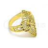 Oro Laminado Elegant Ring, Gold Filled Style Flower and Leaf Design, Diamond Cutting Finish, Golden Finish, 01.233.0035.08