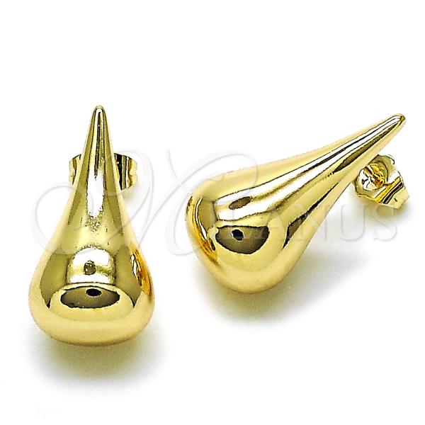 Oro Laminado Stud Earring, Gold Filled Style Teardrop and Hollow Design, Polished, Golden Finish, 02.195.0339