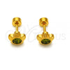 Stainless Steel Stud Earring, Flower Design, with Dark Peridot Crystal, Polished, Golden Finish, 02.271.0019.6