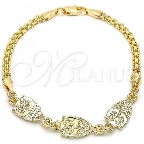 Oro Laminado Fancy Bracelet, Gold Filled Style Owl Design, Polished, Golden Finish, 03.63.1892.08