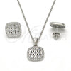 Sterling Silver Earring and Pendant Adult Set, with White Cubic Zirconia, Polished, Rhodium Finish, 10.175.0027
