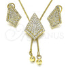 Oro Laminado Earring and Pendant Adult Set, Gold Filled Style with White Crystal, Polished, Golden Finish, 10.160.0161