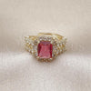 Oro Laminado Multi Stone Ring, Gold Filled Style Cluster and Baguette Design, with Ruby and White Cubic Zirconia, Polished, Golden Finish, 01.196.0037.1