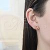 Oro Laminado Stud Earring, Gold Filled Style Heart Design, with White Micro Pave, Polished, Golden Finish, 02.156.0326