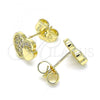 Oro Laminado Stud Earring, Gold Filled Style Heart Design, with White Micro Pave, Polished, Golden Finish, 02.199.0036