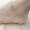 Oro Laminado Fancy Anklet, Gold Filled Style Four-leaf Clover and Rolo Design, with White Cubic Zirconia, Polished, Golden Finish, 03.213.0287.10