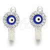 Sterling Silver Huggie Hoop, Evil Eye Design, with White Cubic Zirconia, Blue Enamel Finish, Rhodium Finish, 02.336.0136.12