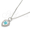 Rhodium Plated Pendant Necklace, Star Design, with Blue Topaz Opal and White Micro Pave, Polished, Rhodium Finish, 04.63.1325.6.18