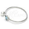 Rhodium Plated Individual Bangle, Butterfly Design, with Aquamarine Swarovski Crystals and Ivory Pearl, Polished, Rhodium Finish, 07.239.0005.3 (03 MM Thickness, One size fits all)