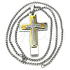 Stainless Steel Pendant Necklace, Cross Design, with White Cubic Zirconia, Polished, Two Tone, 04.116.0054.30
