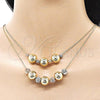 Oro Laminado Fancy Necklace, Gold Filled Style Box and Ball Design, Diamond Cutting Finish, Tricolor, 04.331.0006.18