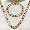 Stainless Steel Necklace and Bracelet, Figaro Design, Polished, Golden Finish, 06.256.0011