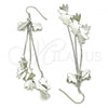 Sterling Silver Long Earring, Leaf Design, Polished, Rhodium Finish, 02.183.0006