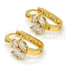 Oro Laminado Small Hoop, Gold Filled Style Leaf Design, with White Cubic Zirconia, Polished, Golden Finish, 02.196.0080.15