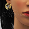 Oro Laminado Necklace and Earring, Gold Filled Style Spiral and Leaf Design, Polished, Two Tone, 06.59.0112.1