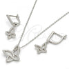Sterling Silver Earring and Pendant Adult Set, Butterfly Design, with White Cubic Zirconia, Polished, Rhodium Finish, 10.286.0015
