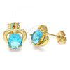 Oro Laminado Stud Earring, Gold Filled Style Heart and Teardrop Design, with Blue Topaz Cubic Zirconia, Polished, Golden Finish, 02.213.0231.1