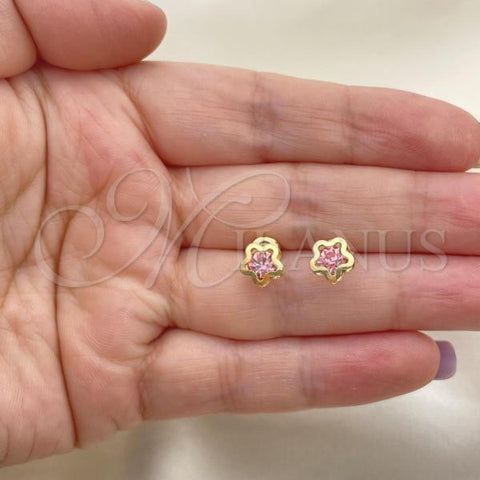 Oro Laminado Stud Earring, Gold Filled Style Star Design, with Light Rhodolite Cubic Zirconia, Polished, Golden Finish, 02.02.0533