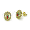 Oro Laminado Stud Earring, Gold Filled Style Guadalupe Design, with White Cubic Zirconia, Polished, Tricolor, 02.411.0056