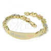 Oro Laminado ID Bracelet, Gold Filled Style Flower and Heart Design, Polished, Tricolor, 03.63.1941.1.08