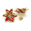 Oro Laminado Stud Earring, Gold Filled Style Flower Design, with Garnet and White Crystal, Polished, Golden Finish, 02.64.0639.2