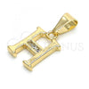 Oro Laminado Fancy Pendant, Gold Filled Style Initials Design, with White Cubic Zirconia, Polished, Golden Finish, 05.26.0020
