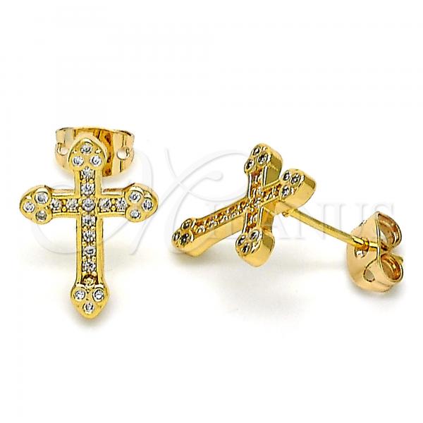 Oro Laminado Stud Earring, Gold Filled Style Cross Design, Polished, Golden Finish, 02.213.0298