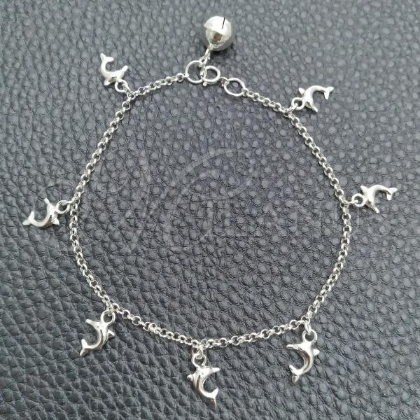 Sterling Silver Charm Bracelet, Rolo and Rattle Charm Design, Polished, Silver Finish, 03.397.0002.07