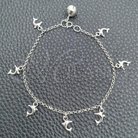 Sterling Silver Charm Bracelet, Rolo and Rattle Charm Design, Polished, Silver Finish, 03.397.0002.07