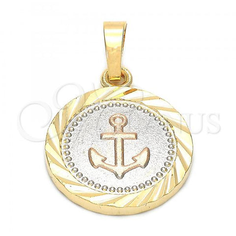 Oro Laminado Fancy Pendant, Gold Filled Style Anchor Design, Diamond Cutting Finish, Tricolor, 5.187.023.2