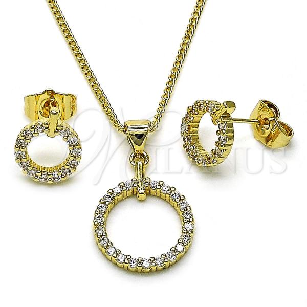 Oro Laminado Earring and Pendant Adult Set, Gold Filled Style with White Micro Pave, Polished, Golden Finish, 10.156.0474