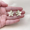 Oro Laminado Stud Earring, Gold Filled Style Flower Design, Brushed Finish, Golden Finish, 02.385.0065