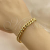 Oro Laminado Basic Bracelet, Gold Filled Style Miami Cuban Design, with White Micro Pave, Polished, Golden Finish, 04.156.0466.07