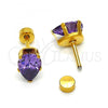 Stainless Steel Stud Earring, Teardrop Design, with Amethyst Cubic Zirconia, Polished, Golden Finish, 02.271.0023