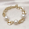 Oro Laminado Fancy Bracelet, Gold Filled Style Ball Design, with Ivory Pearl, Polished, Golden Finish, 03.331.0312.09