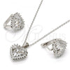 Sterling Silver Earring and Pendant Adult Set, Heart Design, with White Cubic Zirconia, Polished, Rhodium Finish, 10.175.0043