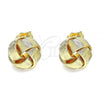 Oro Laminado Stud Earring, Gold Filled Style Love Knot Design, Diamond Cutting Finish, Golden Finish, 02.63.2378