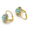 Oro Laminado Leverback Earring, Gold Filled Style Flower Design, with Aqua Blue and White Crystal, Polished, Golden Finish, 02.122.0086.3