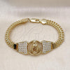 Oro Laminado Fancy Bracelet, Gold Filled Style Guadalupe and Bismark Design, with White Cubic Zirconia, Polished, Golden Finish, 03.411.0041.08